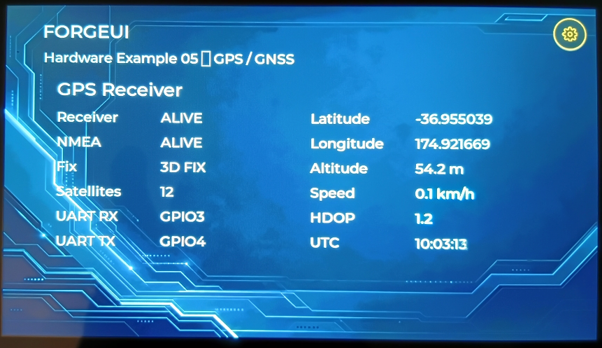 ForgeUI P4 UART GPS/GNSS ForgeUI interface running at 1024 by 600
